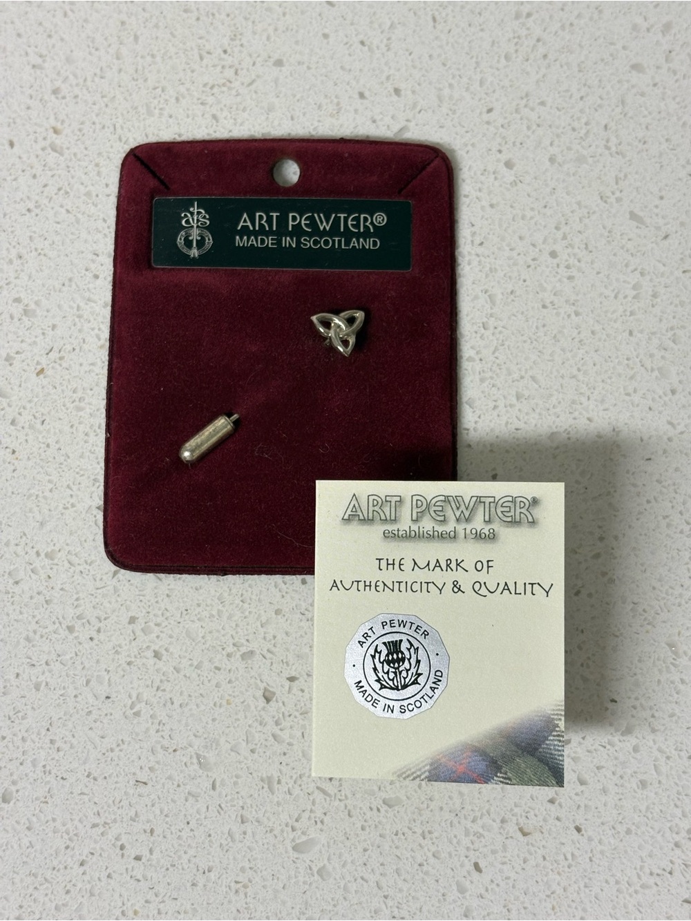 NWT Art Pewter Scotland Celtic Trinity Knot Stick Pin Lapel Hat Brooch